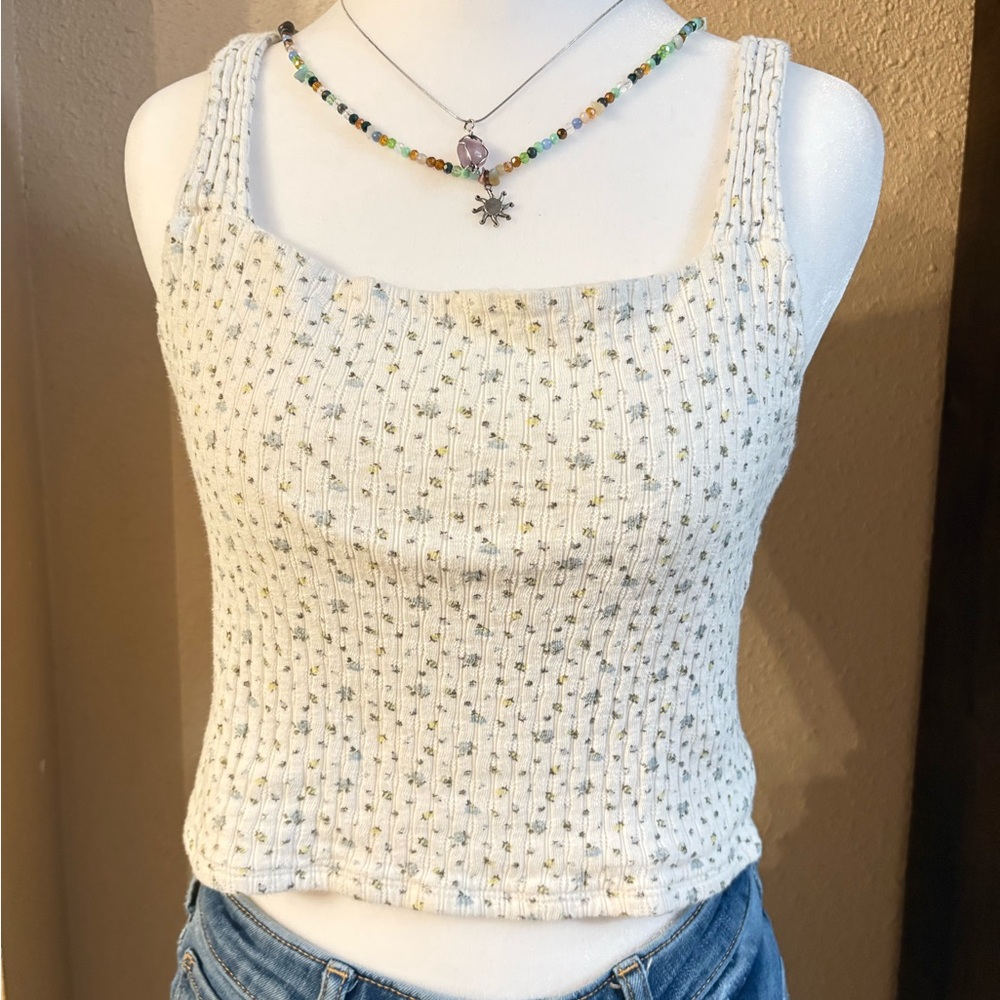 American Eagle Outfitters Cream Floral Tank Top